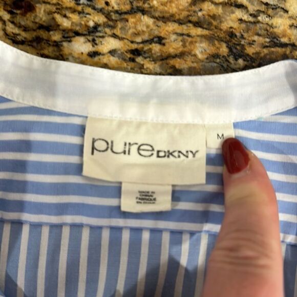 Pure DKNY Striped White And Blue Hi-Low Hem Button Up Tunic Top Size M - Picture 6 of 9